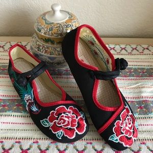 Embroidered Mary Jane Flats